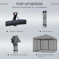 Gazebo plegable Gazebo Flash Gazebo 3x3m, Paredes laterales incl. Metal Y Canvas Oxford gris Claro y Negro Para Jardines y eventos - details 2