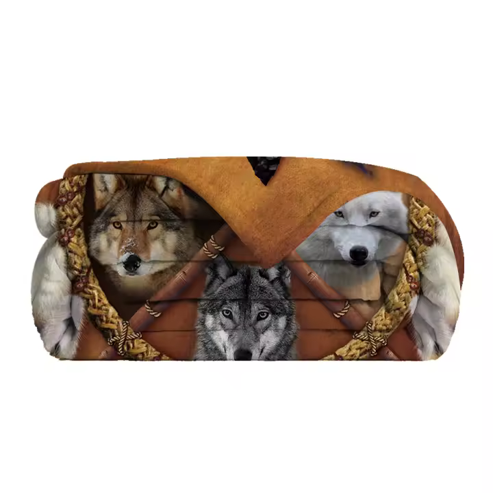 Manta De Lobo Soñador Náhuatl Manta De Ternura Para Sofá Mesa De Dormitorio Estilo Moderno Antipelusa Portátil Uso Versátil - 1