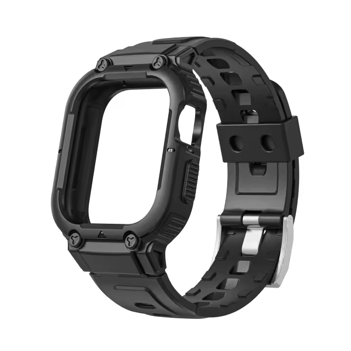 Funda De Correa Compatible Con Apple Watch 44mm 40mm 45mm 41mm 49mm Rugged Military Protectora Para Hombres Y Mujeres Material De Silicona - 1