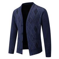 Chaqueta De Fleece Para Hombre Cardigan Grueso De Otoño E Invierno Elegante Y Ajustado Marcas De Lujo Abrigo De Cuello Alto Con Bolsillos Para Uso Diario - details 9