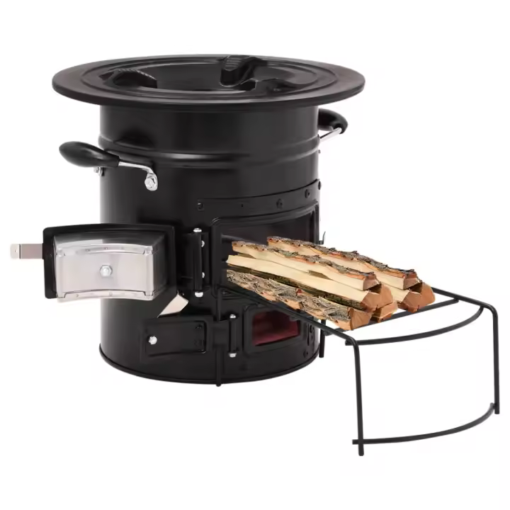 vidaXL Cocina de leña para camping acero negro 50x33,5x30,5 cm - 1