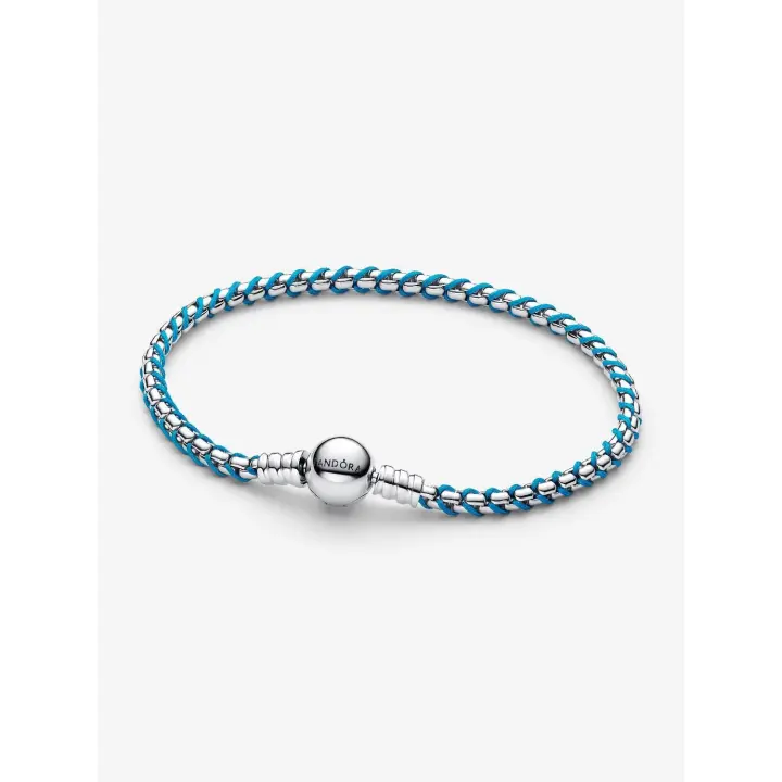 Pandora - Pulsera de Cadena de serpiente con Cordón Azul-Plata de Lei - 1