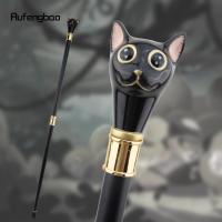 Bastón De Moda Para Caballero Gato Dorado Negro Con Punta De Goma Y Mango De Acero 93cm Herramienta Auxiliar Para Caminar - details 0