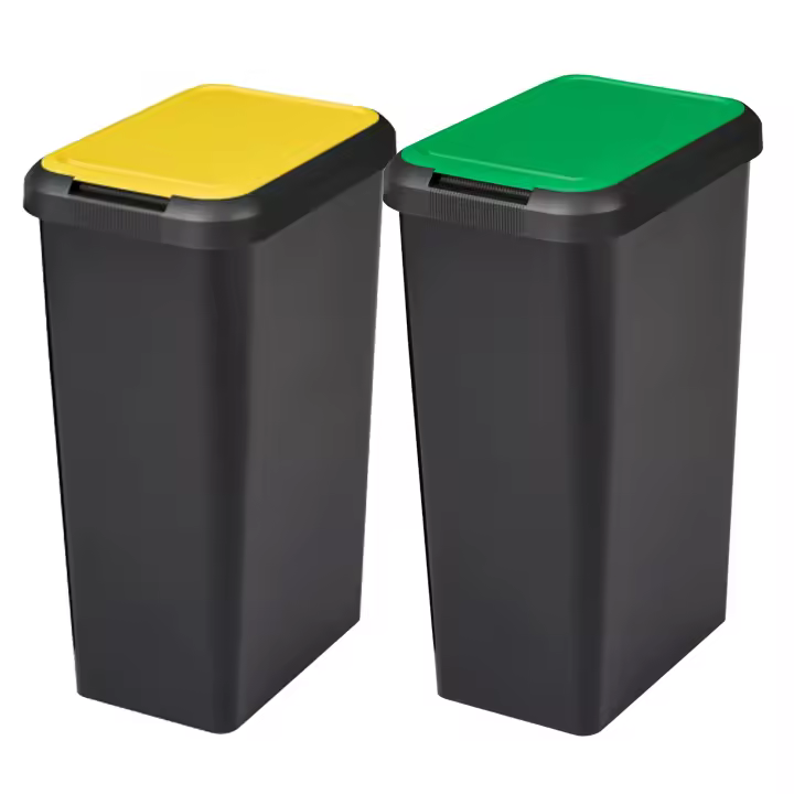 Tontarelli Set 2 Papeleras Touch&Lift 90 Litros Negro con Tapa Amarilla/Verde - 1