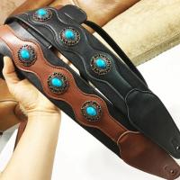 Correa De Guitarra Ajustable De Cuero Suave Retro Clásica Con Bolas Étnicas Para Acústica Eléctrica Folk Y Bajo De Madera - details 1