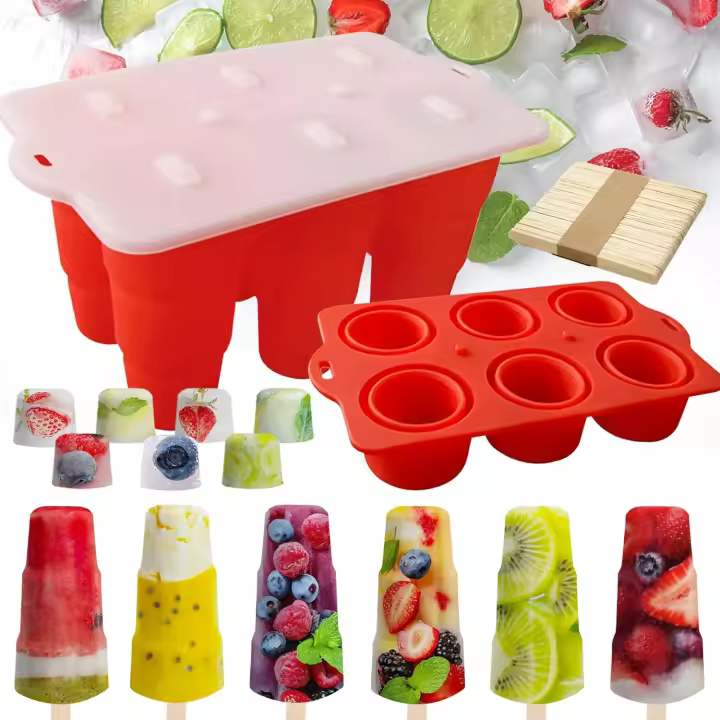 Moldes para paletas de hielo, 6 moldes de silicona para paletas de hielo, sin BPA, color naranja - 1