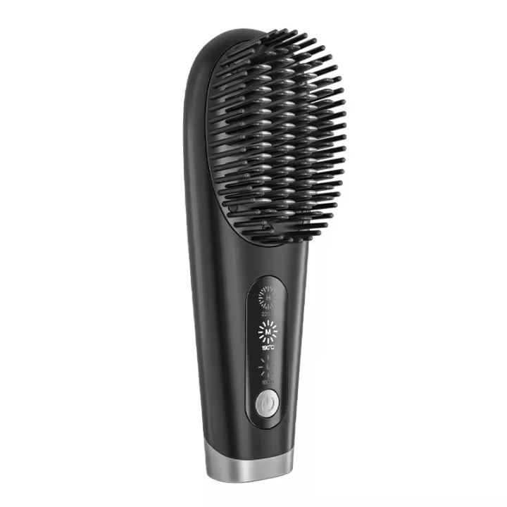 Mini cepillo alisador de pelo inalámbrico con batería de iones negativos de 3200 mAh, hasta 60 minutos de autonomía, 3 niveles de temperatura, revestimiento de cerámica (negro) - 1
