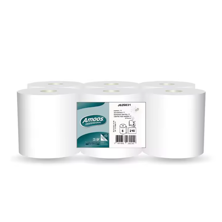 Amoos Papel cocina pack 6 rollos bobina ,tambien silve de secamanos Mecha Laminado Gofrado doble capa , 210 servicios - 1