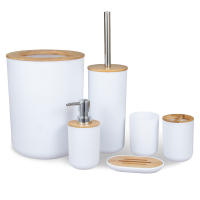 Juego de Almacenamiento de Baño de Bambú de 6 Piezas Dispensador de Jabón, Cepillo de Baño, Botella de Loción, Cubo de Cepillo de Dientes Accesorios de Baño de Almacenamiento - details 4