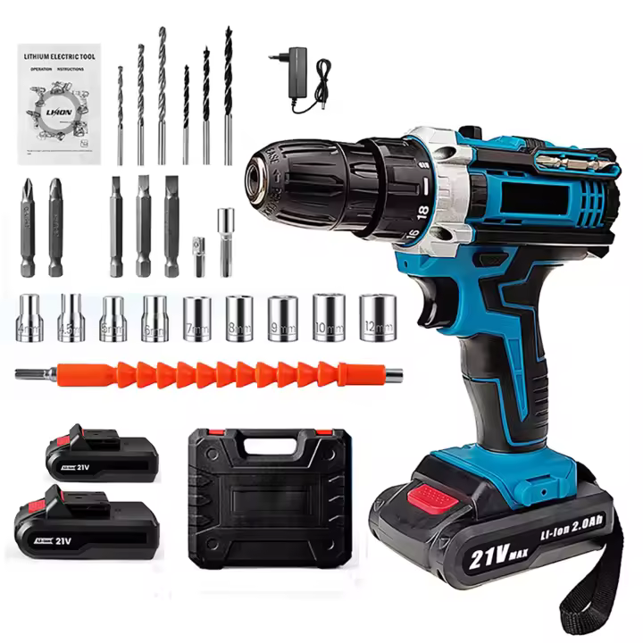 32N.m Alto Par Taladro Inalámbrico 21V 1350 RPM Doble Batería Larga Duración Diseño Ergonómico Juego de Herramientas Eléctricas para Bricolaje en Casa (con 24 Accesorios) Destornillador Eléctrico Multifuncional - 1