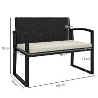 Outsunny Banco de Jardín de Ratán Sintético de 2 Plazas Banco de Exterior con Cojín y Reposabrazos Carga 240 kg para Terraza Patio 103x58x78 cm Negro y Beige - details 2