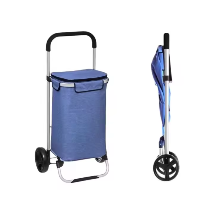 COSHANO Carro de la Compra Plegable Carrito de Mercado Aluminio Ligero 60L litros, Bolsa Impermeable Subir y Bajar escaleras. (Azul) - 1