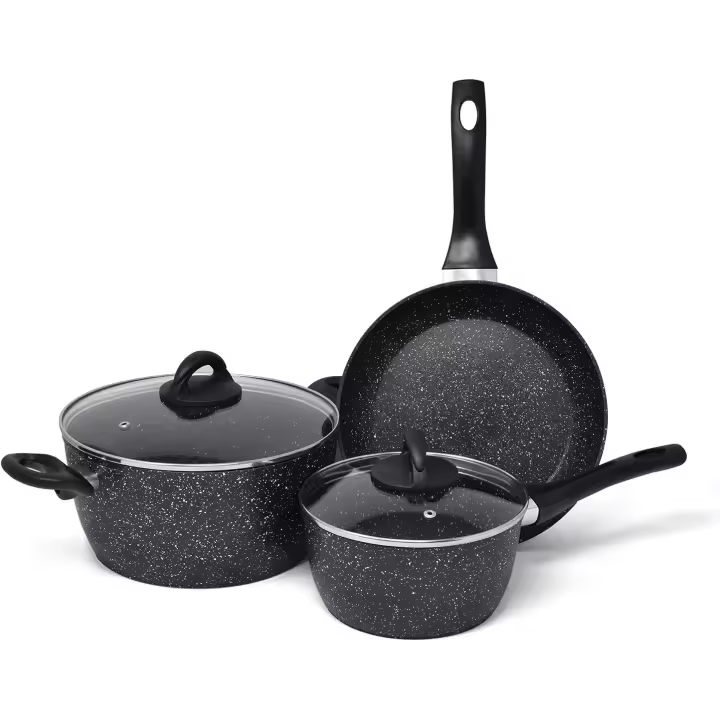 Juego De 3 Ollas y Sartenes Induccion Antiadherente - Vitroceramica Set Ollas Y Sartenes Batería Cocina Inducción Para Hervir Freír o Saltear Comidas Más Saludables Con Menos Aceite - 1