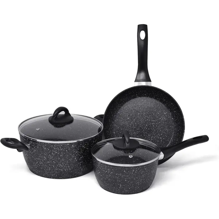 Juego De 3 Ollas y Sartenes Induccion Antiadherente - Vitroceramica Set Ollas Y Sartenes Batería Cocina Inducción Para Hervir Freír o Saltear Comidas Más Saludables Con Menos Aceite - 1