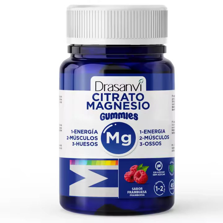 DRASANVI - GOMINOLAS DE CITRATO DE MAGNESIO - Para el cansancio y la fatiga - Articulaciones fuertes - Magnesio gominolas Sabor Frambuesa - Sin Azúcar - 45 gominolas magnesio = 45 días - Magnesio Gummies - 1