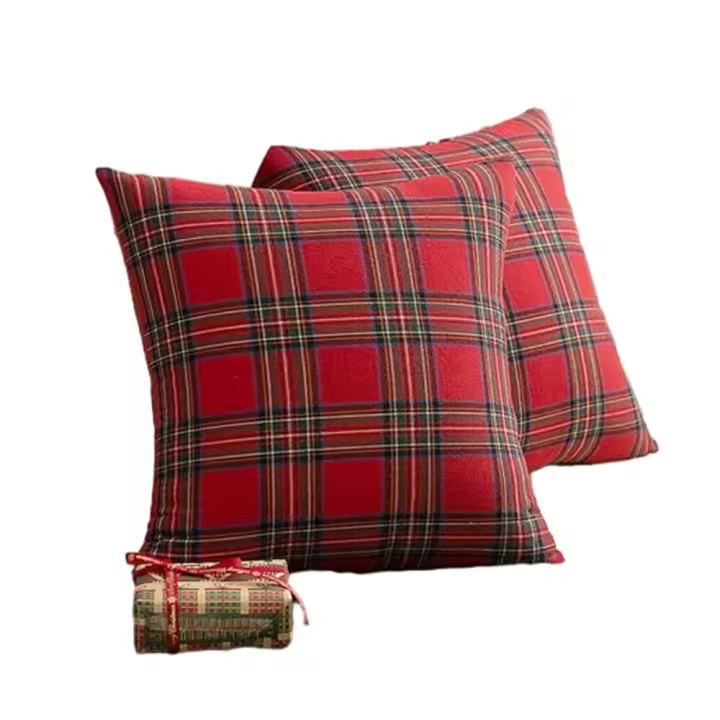Paquete de 2 Fundas de Cojines Decorativas a Cuadros para decoración de Casa de Campo Rojo y Verde, 45x45 cm - 1