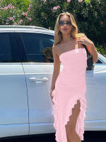 Vestido Maxi Bodycon Elegante Sin Mangas Para Mujer Con Tirantes Y Borla Irregular Asimétrico Verano 2024 Trend Con Abertura En La Pierna Para Fiesta Y Club - details 8