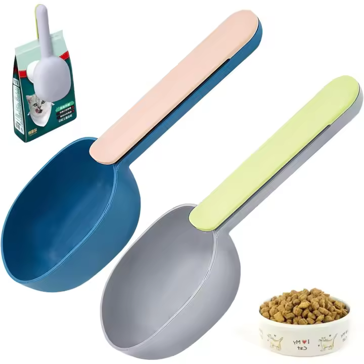 2 cucharas para comida de mascotas, cuchara para perros y gatos, cuchara pequeña para comida, cuchara medidora de comida para perros, hámsteres y conejos pequeños (índigo y rosa, gris y verde) - 1