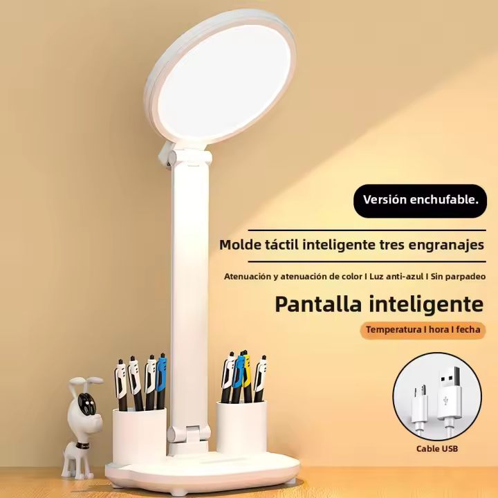 Luz De Escritorio LED Con Ventilador Y Reloj Cargador USB Luz De Lectura Con Protección Ocular Plegable Luz Nocturna Para Escritorio - 1