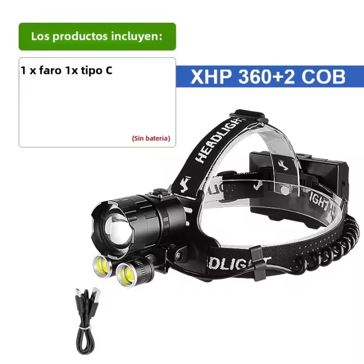 Linterna Frontal LED Potente Recargable USB XHP360 XHP90 Impermeable Con Batería 18650 Lámpara Frontal De Alta Potencia Para Pesca Camping Caza Y Trabajo - 1