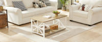 Mesa de Centro con 2 Estantes, 100cm Mesa de Café con Redonda, Tablero de Estilo de Moderno en Macro de para la Salón, Beige - details 3
