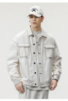 Chaqueta De Denim Para Hombre Estilo Callejero Con Bolsillos Grandes Diseño De Contraste Talla Grande Negro Y Blanco Lavado Abrigo De Otoño 4XL 5XL - details 7
