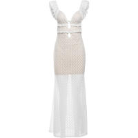 Vestido Elegante De Verano Para Mujer Con Encaje Y Volantes Doble Capa Espalda Descubierta Con Tirantes Slim Chic Para Fiestas - details 1