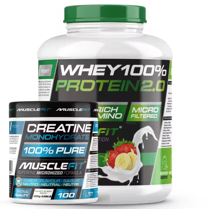 Pack Whey 100% Protein 2000g + Creatina 300g MuscleFIt / MuscleVip  Aumento Muscular - 1