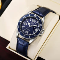 Reloj De Cuarzo Para Hombres 2022 Nueva Moda Correa De Cuero Azul Resistente Al Agua Con Marcadores Arábigos Y Calendario Completo - details 3