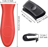 Soporte de mango caliente de silicona, 6 piezas de mango de olla engrosada Soporte de mango de silicona antiescaldante para hierro fundido Wks Ollas de horno y sartenes Fry Grill (rojo, negro) - details 0