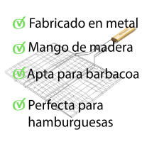 DESEOS Parrilla hamburguesas | Parrilla de Asado para Barbacoa con Mango de Madera | Parrilla hamburguesas | Acero Inoxidable | Ideal para Carne, Pescado y Verduras - details 0