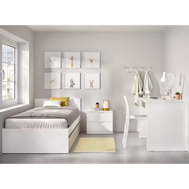 DEKIT GRUPO RIMOBEL TOP PACK - CONJUNTO DE CAMA CON ARRASTRE, MESITA Y MESA ESCRITORIO - BLANCO / NATURAL - 1