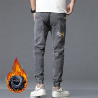 Nuevos Jeans Térmicos Para Hombre Negro Y Azul Con Forro De Poliéster Estilo Callejero Ajustados Y Gruesos Trousers Harem plus Size - details 6