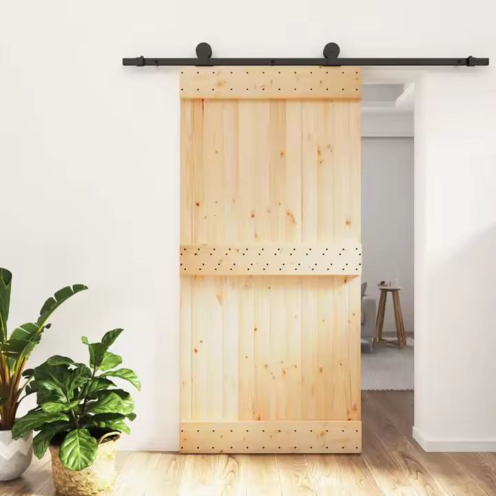 vidaXL Puerta corredera con herrajes madera maciza de pino 100x210 cm - 1