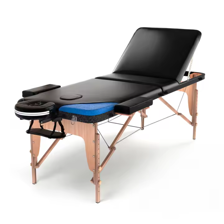 Cama de masaje portátil y plegable 3 zonas en Madera-Negro - 1