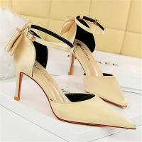 Sandalias Elegantes De Satén Para Mujer Verano Con Nudo De Mariposa Bajo Tacón 8cm 10cm Bota Larga De Boda Rojo Tinto Zapatos Bigtree - details 14