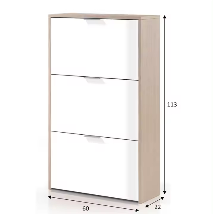 Meimon Zapatero 3 puertas abatibles con capacidad para 18 pares de zapatos, estructura en tablero de partículas melaminizado TIPO E1, cantos melamínicos, puertas de ABS de alta resistencia y tiradores de aluminio, incluye fijación a la pared. - 1