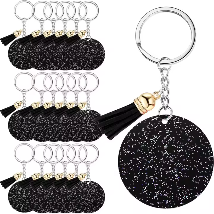 Llavero acrílico en blanco con llavero, 1,97 pulgadas, brillo acrílico, bricolaje, negro - 1