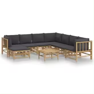 VIDAXL set de sofás con reposapiés para jardín de 9 piezas fabricado en bambú con cojines grises vida xl - 1