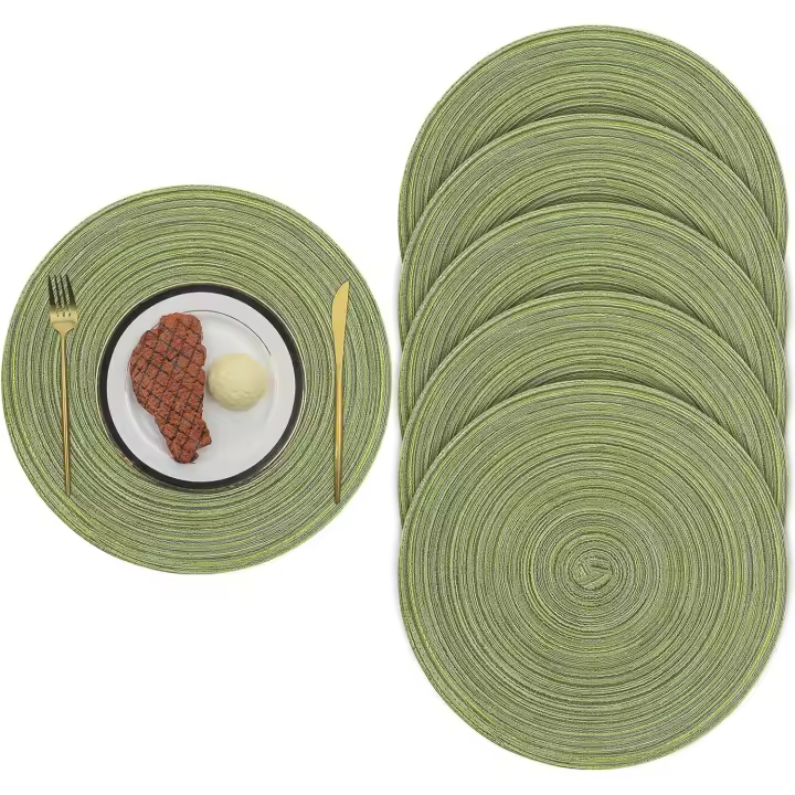 Manteles individuales tejidos de 38 cm/15 pulgadas, 6 piezas, aislamiento térmico, antideslizantes, de algodón trenzado, manteles individuales lavables para fiestas en casa, bodas - 1