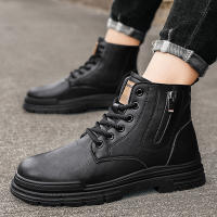 Botas De Cuero Casual Para Hombre Invierno Botas De Trabajo Antideslizantes Alta Top Ankle Biker Zapatos Negros De Diseñador Botines De Tacón Plano Redondos - details 12
