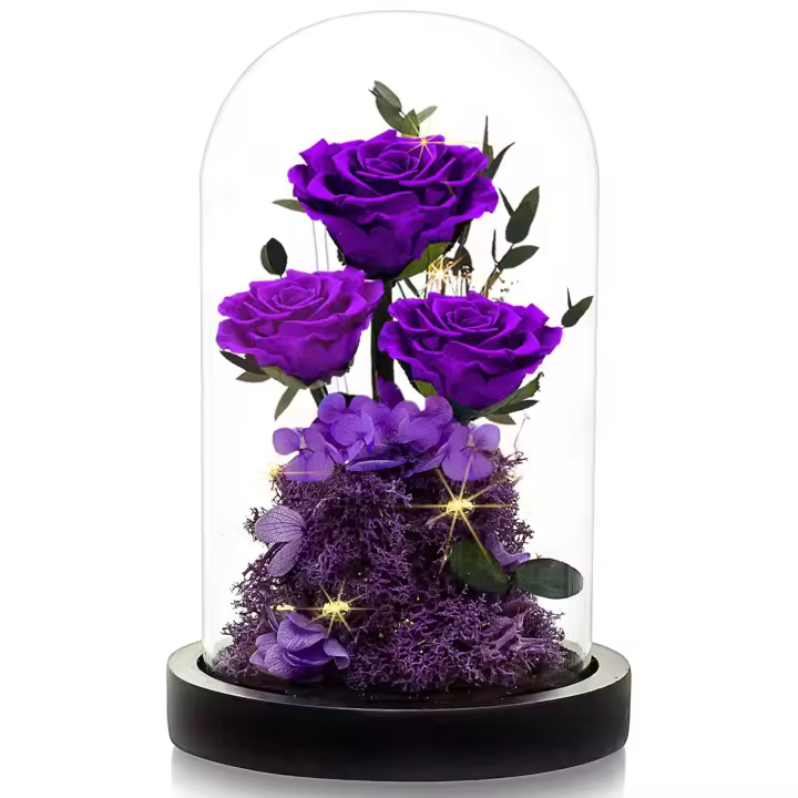Rosa eterna real en cúpula de cristal, regalo ideal para cumpleaños, San Valentín, aniversario o Día de la Madre. - 1