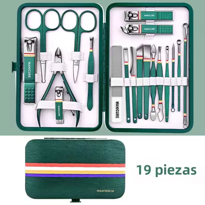 Juego De 19 Piezas Cortauñas De Acero Inoxidable Con Bolsa Plegable Kit De Manicura Herramientas De Belleza Para Uñas - 1