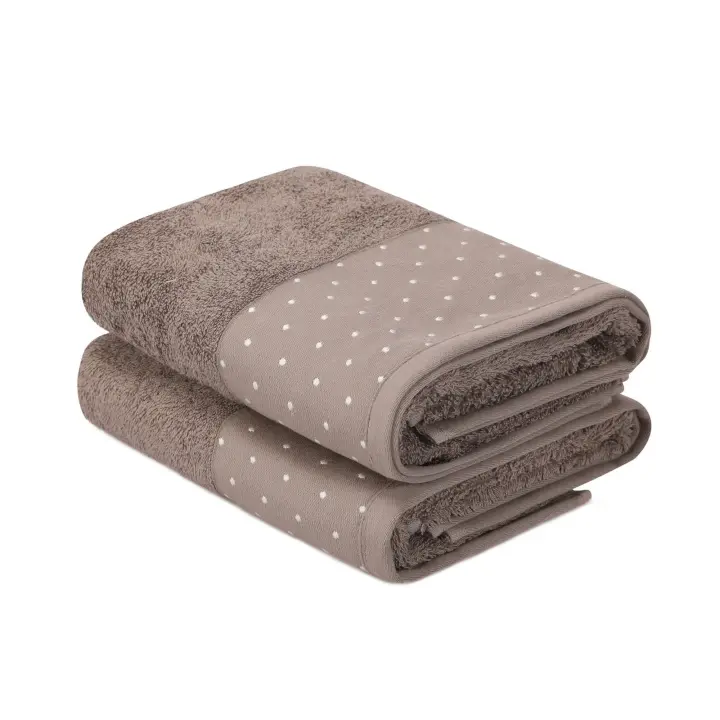 Wellhome Juego de Toallas de Mano Suaves y Absorbentes 100% Algodón Marrón y Blanco 2 Piezas - 1