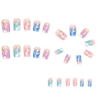 Kit De Uñas Postizas Con Diseño Geométrico Y Estampado De Océano Azul 24 Piezas Uñas Falsas Cortas De ABS Para Arte De Uñas - details 72