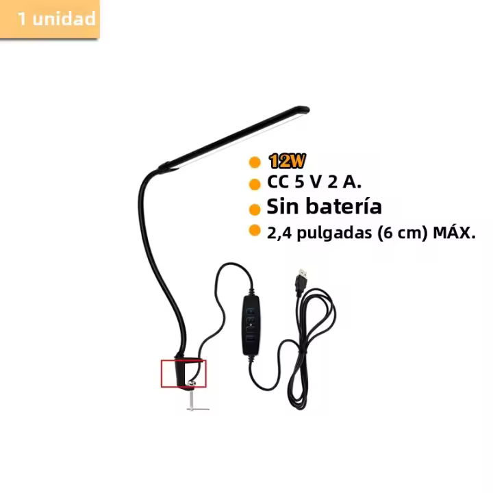 Lámpara De Escritorio LED USB Para Lectura Y Trabajo Luz Nocturna Para Dormitorio Estudio Oficina Con Soporte De Clip - 1