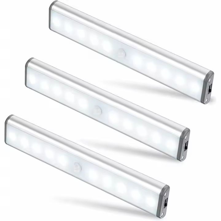 Juego de 3 lámparas de 10 LED, inalámbricas, recargables por USB, magnéticas, sensor de movimiento, 2 modos de iluminación, portátiles. Luz de armario, lámpara de emergencia, luz de noche para niños, adicional... [Clase en - 1