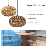 Lámpara Colgante de Mimbre - Casquillo E27 - IP20 - details 1