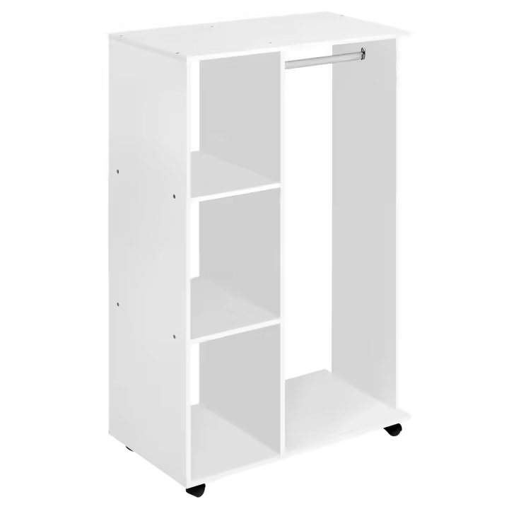 HOMCOM Armario Ropero con Ruedas Armario para Ropa con Barra Estantes Abiertos Organizador para Colgar Ropa de Dormitorio 80x40x128 cm Negro - 1