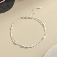 Pulsera De Tobillo Para Mujer Estilo Bohemio Minimalista Con Cristales Naturales Y Cadena Plateada Regalo Para Fiesta En La Playa - details 5